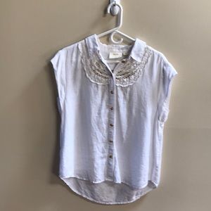 Maeve by Anthropologie White Linen with Lace Sleeveless Top Size S